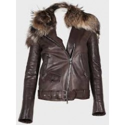 Rihanna Raccoon Fur Leather Jacket